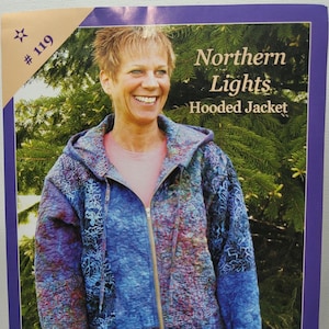 The Quilted Closet Northern Lights Hooded Jacket batik patchwork zip front Size Small to XXLarge Uncut Factory Folded