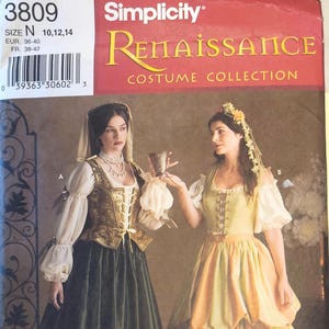 Renaissance gown sewing pattern Simplicity 3809 medieval fantasy Halloween costume Size 10-12-14 UNCUT factory folded