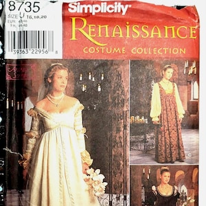 Vintage 1990s Renaissance Gown Costume Sewing Pattern Simplicity 8735 Schewe Bridal Halloween Size 16-18-20 Uncut Factory Folded
