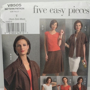 Vogue V8505 Five Easy Pieces sewing pattern jacket top dress skirt pants Size 4-14 UNCUT FACTORY FOLDED