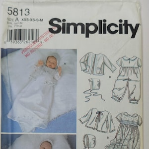 Vintage Christening Gown Sewing Pattern: Simplicity 5813, Layette Set XXS-M