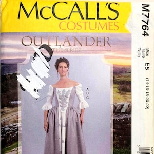 Patrón de costura McCalls 7764 para disfraz de Outlander, vestido histórico del siglo XVIII, ideal para Halloween. Tallas 14, 16, 18, 20 y 22. Sin cortar.