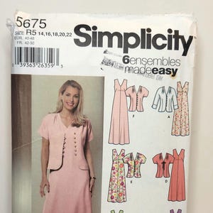 Simplicity 5675 vintage sewing pattern dress jacket ensemble Size 14 16 18 20 22 UNCUT FACTORY FOLDED