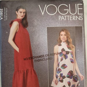 Vogue V1802 Very Easy modern sewing pattern shift dress high neck sleeveless XS XXL UNCUT factory folded