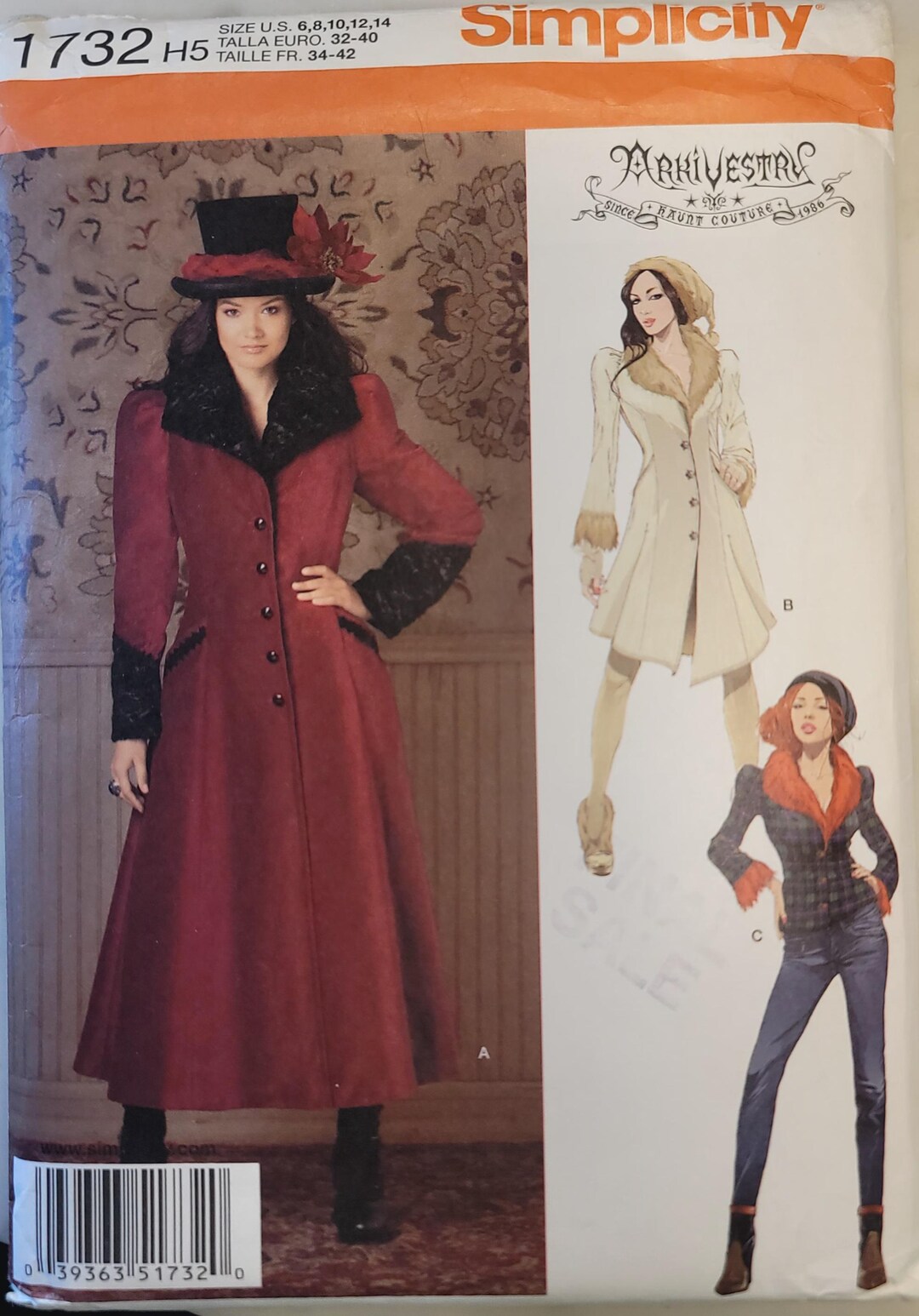 Simplicity 1732 Sewing Pattern – Misses Coat Costume, Victorian Style ...