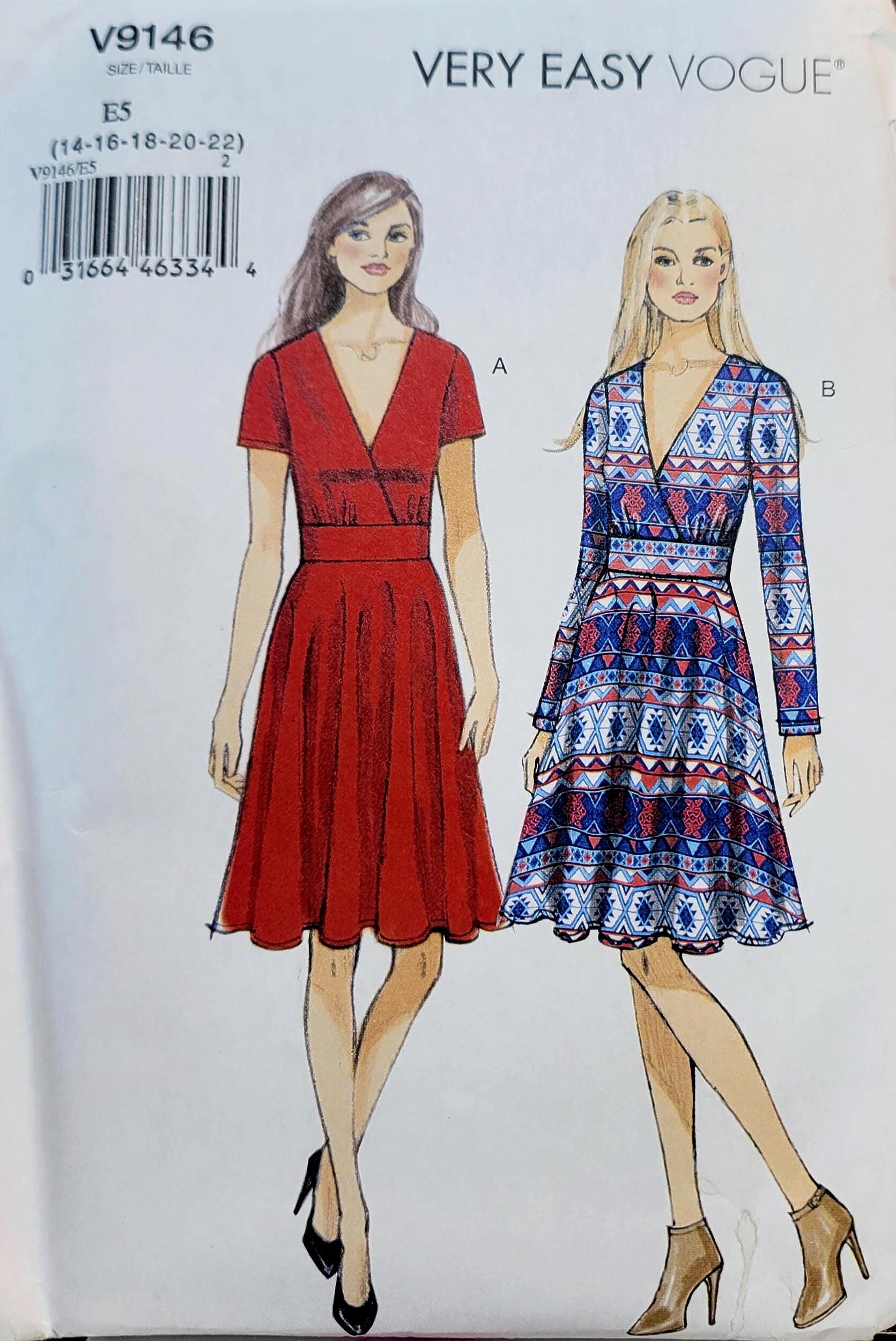 Vogue V9146 Very Easy Vogue 2010s Vintage Sewing Pattern Wrap Dress ...