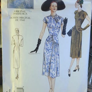 1948 Vogue Gown Sewing Pattern V2787: Draped Mid-Century Dress, UNCUT