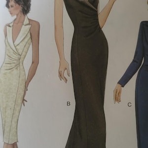 Rare Vogue 7642 Cocktail or Evening Dress Pattern | Fitted Collared Halter or Sleeveless Dress | Sizes 8–10–12 UNCUT