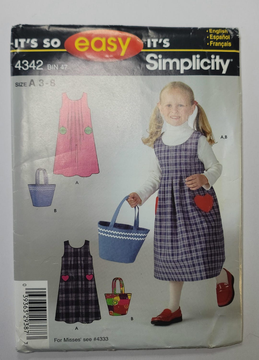 4342 Pattern Simplicity 4342 Sewing Pattern – Childs Jumper Dress Bags 3-8 UNCUT ...