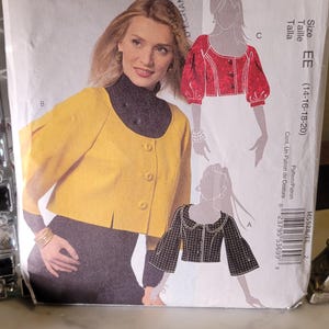 Women’s cropped jacket sewing pattern with sleeve variations | McCall’s M5528 size 14–20 | uncut vintage blazer bolero pattern