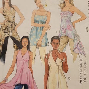Tunic Top Sewing Pattern McCall&#39;s M4453 | Halter & Empire Waist Tops Over Pants | Flowy Tie Shoulder Blouse UNCUT Sizes 6–10