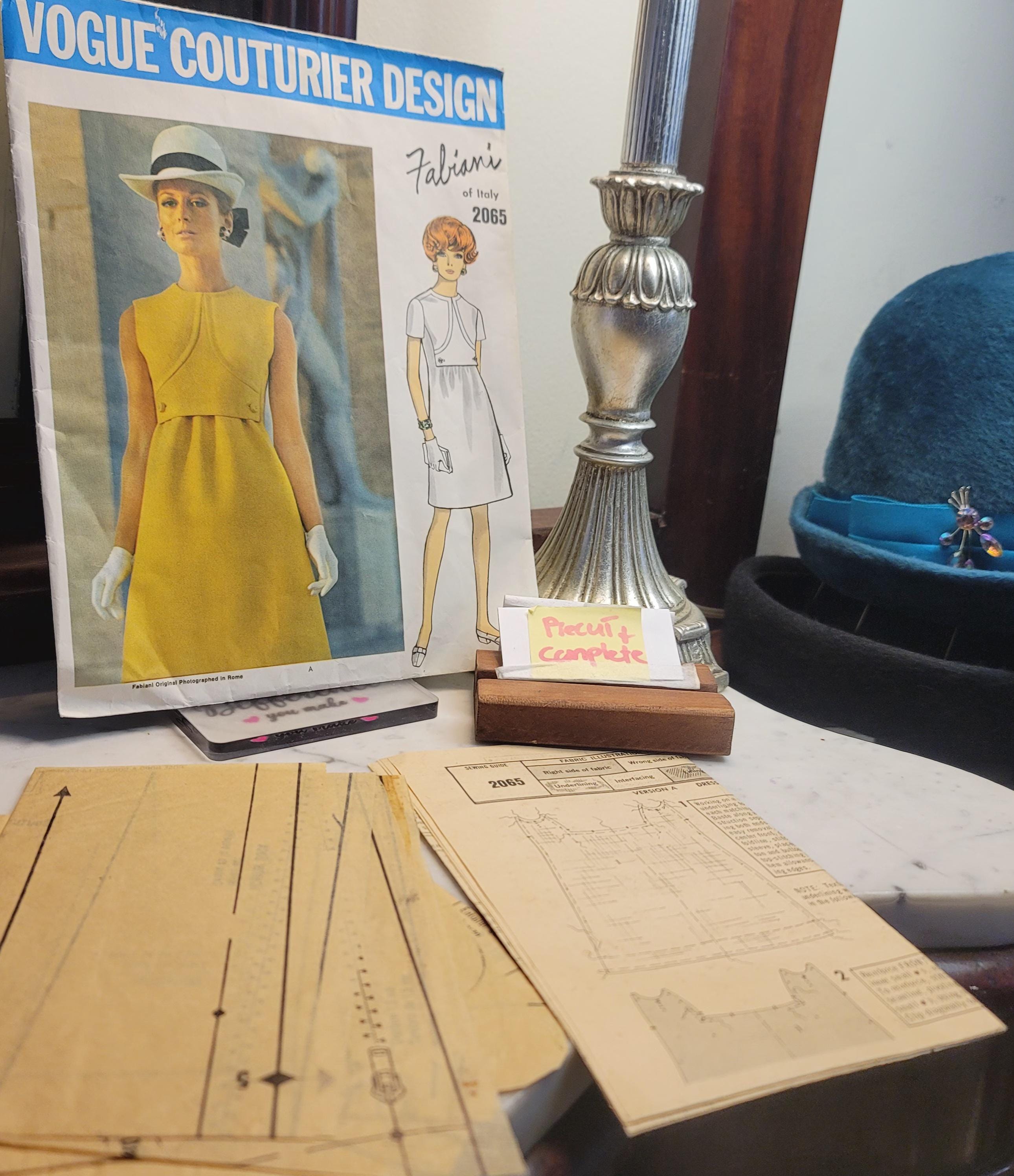 Vintage Vogue Couturier 2065 Fabiani of Italy Sewing Pattern – 1960s Designer Dress, Size 10 32.5 Bust PRECUT Complete