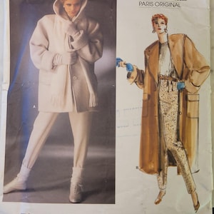 Patron de couture original Vogue Paris 1637 Christian Dior années 1980, manteau et pantalon à étriers, taille 10, prédécoupé et complet.