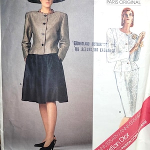 Vogue Paris Original 1919 Christian Dior 1980s couture sewing pattern jacket skirt suit Size 16 PRE-CUT COMPLETE