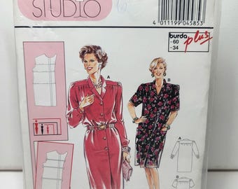 Burda Studio 4585 Plus Shirtdress Belted Puff Sleeve Floral Two View Size 16 to 34 Uncut Factory Folded