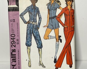 McCalls 2940 Vintage 1971 Jumpsuit Sewing Pattern Mint Precut Complete Size 12 Bust 34 Misses Proportioned 70s Romper