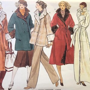 Wintermantel-Schnittmuster aus den 1970er Jahren – Vogue 1769, langer und kurzer Mantel mit Kunstpelzbesatz, Größe 16, ungeschnitten, komplett