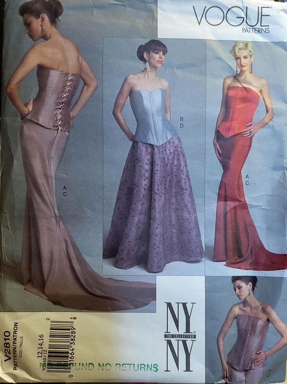 Designer NYNY Vogue V2810 Pattern – Corset Top and Skirt, Size 12