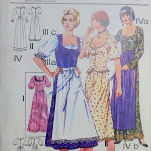 Peut inclure: Un patron de couture vintage intitulé "neue mode" avec des illustrations de robes pour femmes. Le patron présente plusieurs modèles de robes, dont un dirndl, et comprend des informations de taille. Le numéro "2737" et la lettre "M" sont également visibles.