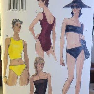 Vogue 9858 Sewing Pattern: 1990s Swimsuit, Top & Cover-Up - UNCUT