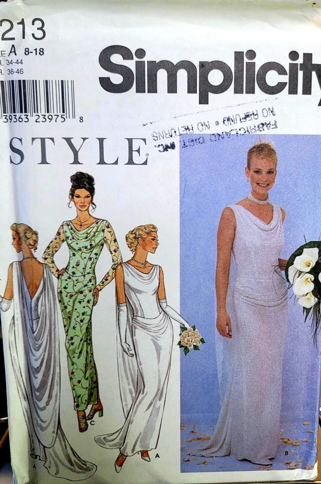 Formal Bridal Gown Pattern – Simplicity 9213 Draped Evening Dress, Size ...