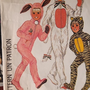 Simplicity 7683 | Vintage 1970s Animal Costume Sewing Pattern Size 4 | Bunny, Cat, or Tiger Jumpsuit with Hood  Tail – Precut & Complete