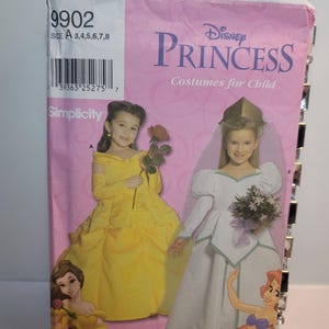 Belle Ariel princess costume sewing pattern Simplicity 9902 vintage Girls Halloween Size A 3-8 Uncut Factory Folded