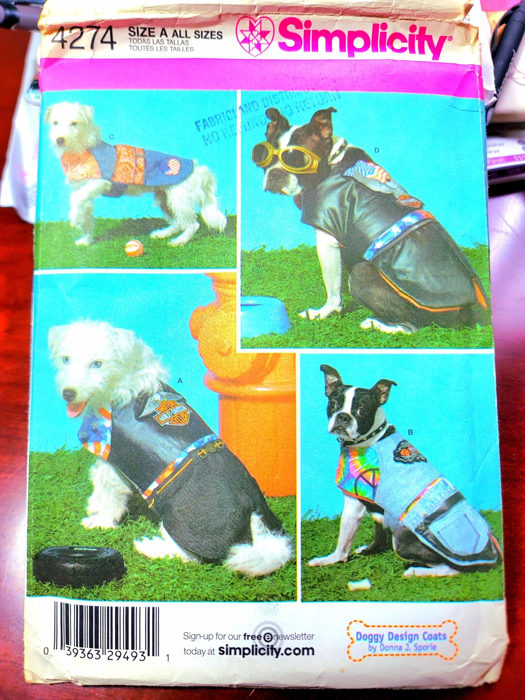 Holiday Gift – Dog Coat Sewing Pattern Simplicity 4274 (2000s) Precut ...