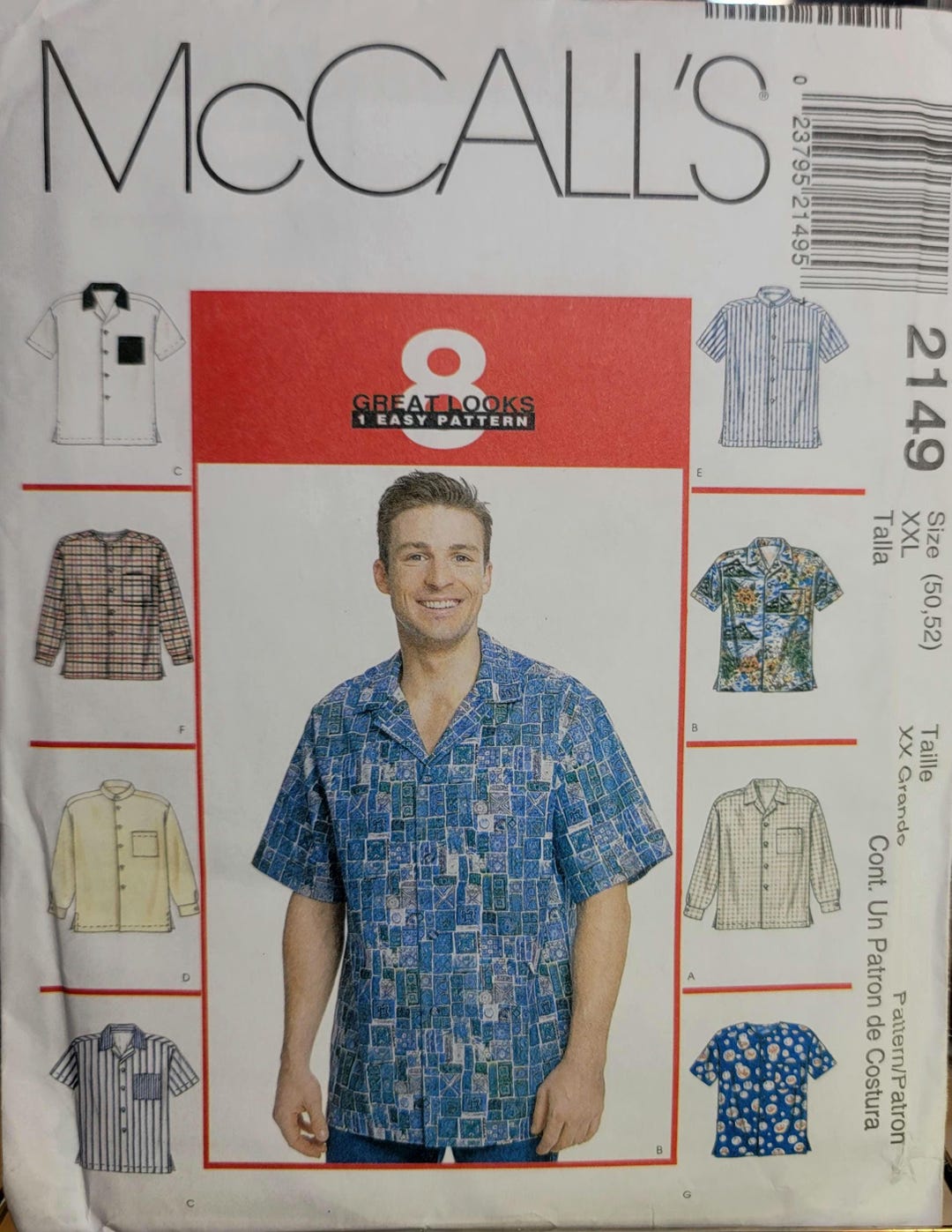 Vintage Mccalls 2149 Sewing Pattern – Mens Button Front Shirts, 1990s ...
