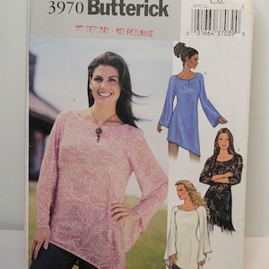 Butterick 3970 Vintage 2003 Misses Raglan Sleeve Tunic Shaped Hem Sewing Pattern Size L-XL Uncut Factory Folded