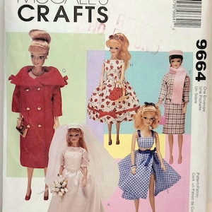 McCalls Crafts 9664 1990s vintage sewing pattern Barbie doll clothes wardrobe Size 11.5 UNCUT