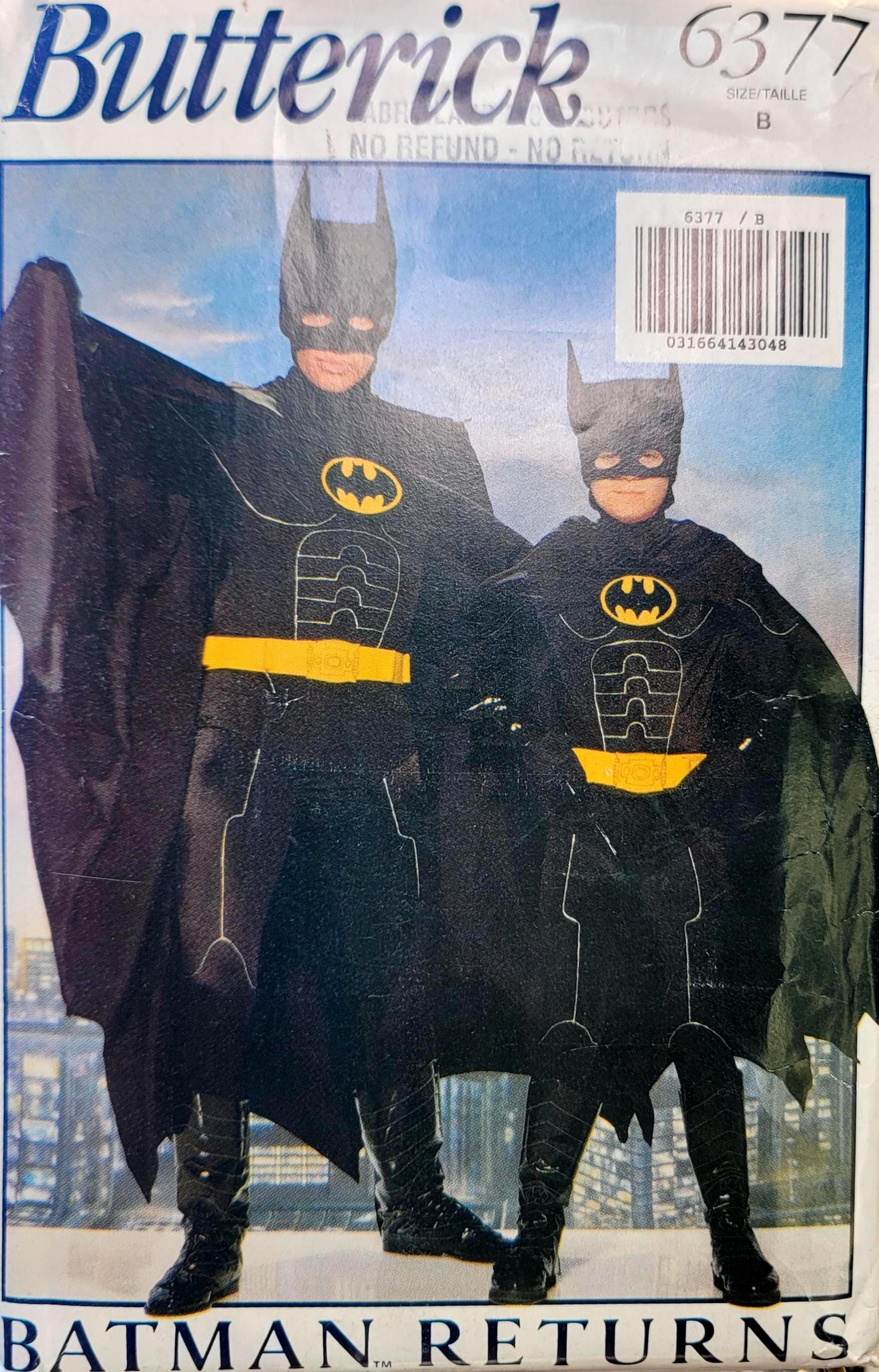 Vintage Butterick 6377 Batman Costume Pattern – Boys Jumpsuit Cape