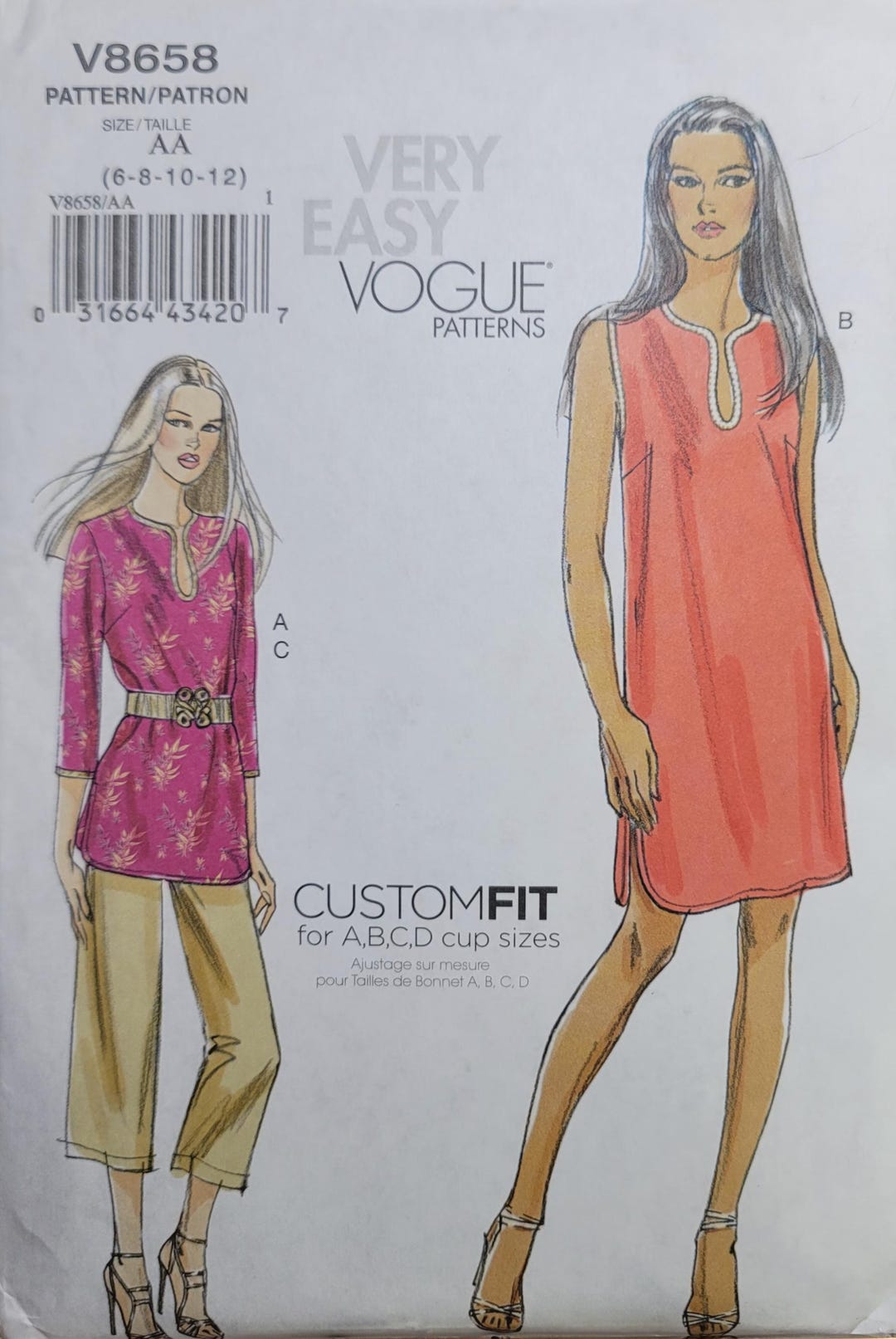 Vintage Vogue V8658 Sewing Pattern – Tunic Dress Pants Set, Early 2010s ...