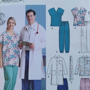 Simplicity 5443 vintage 2003 scrub top jacket pants sewing pattern unisex Size Small Medium Large Uncut Factory Folded