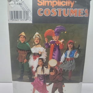 Patron Simplicity 7294 pour costume d'Halloween enfant : Robin des Bois, pirate, bouffon et diseur de bonne aventure. Tailles S, M et L. Non découpé, sauf le chapeau de bouffon.