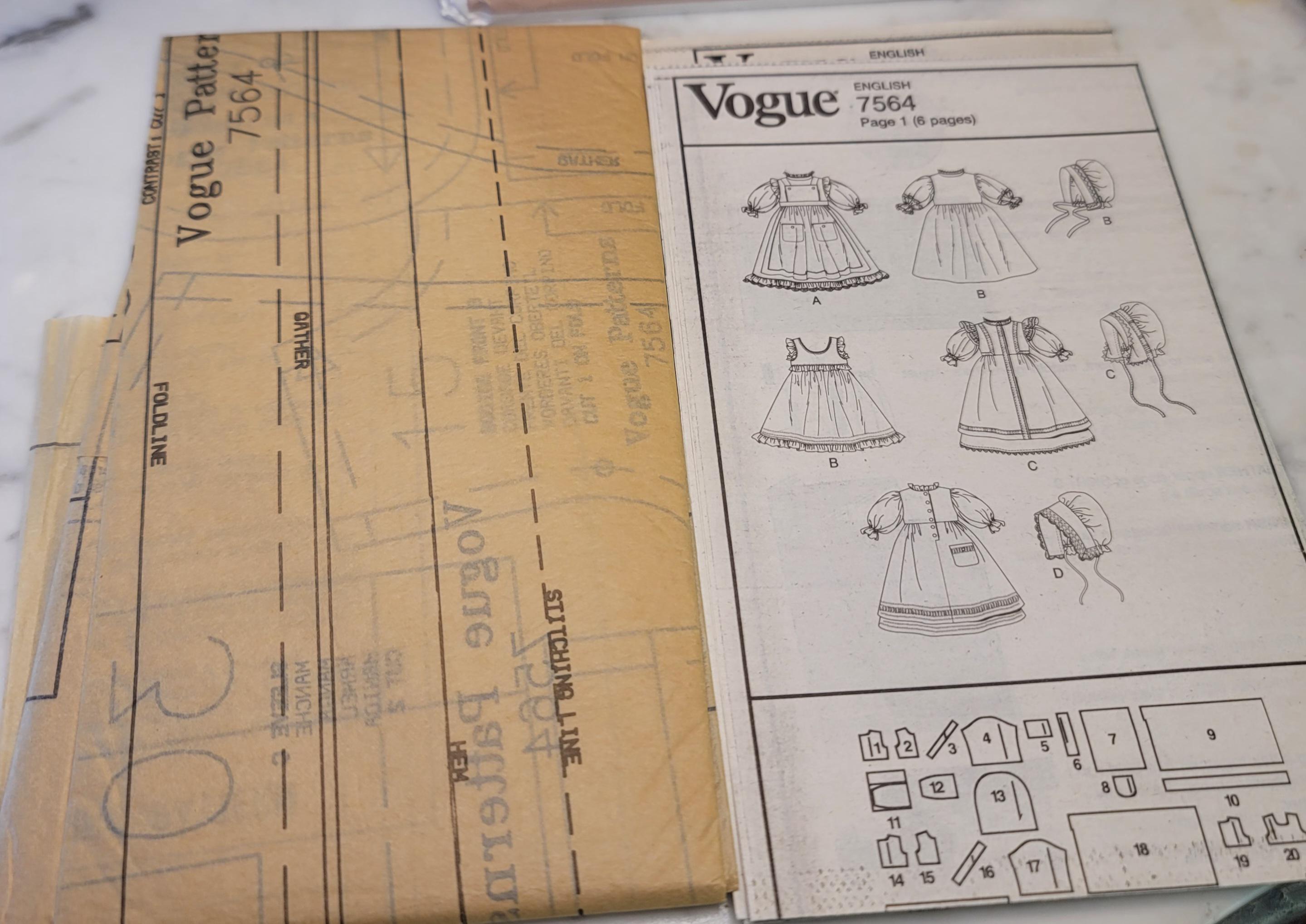 18 Inch Doll Clothes Pattern – Vintage Vogue 7564 Prairie Dress and ...