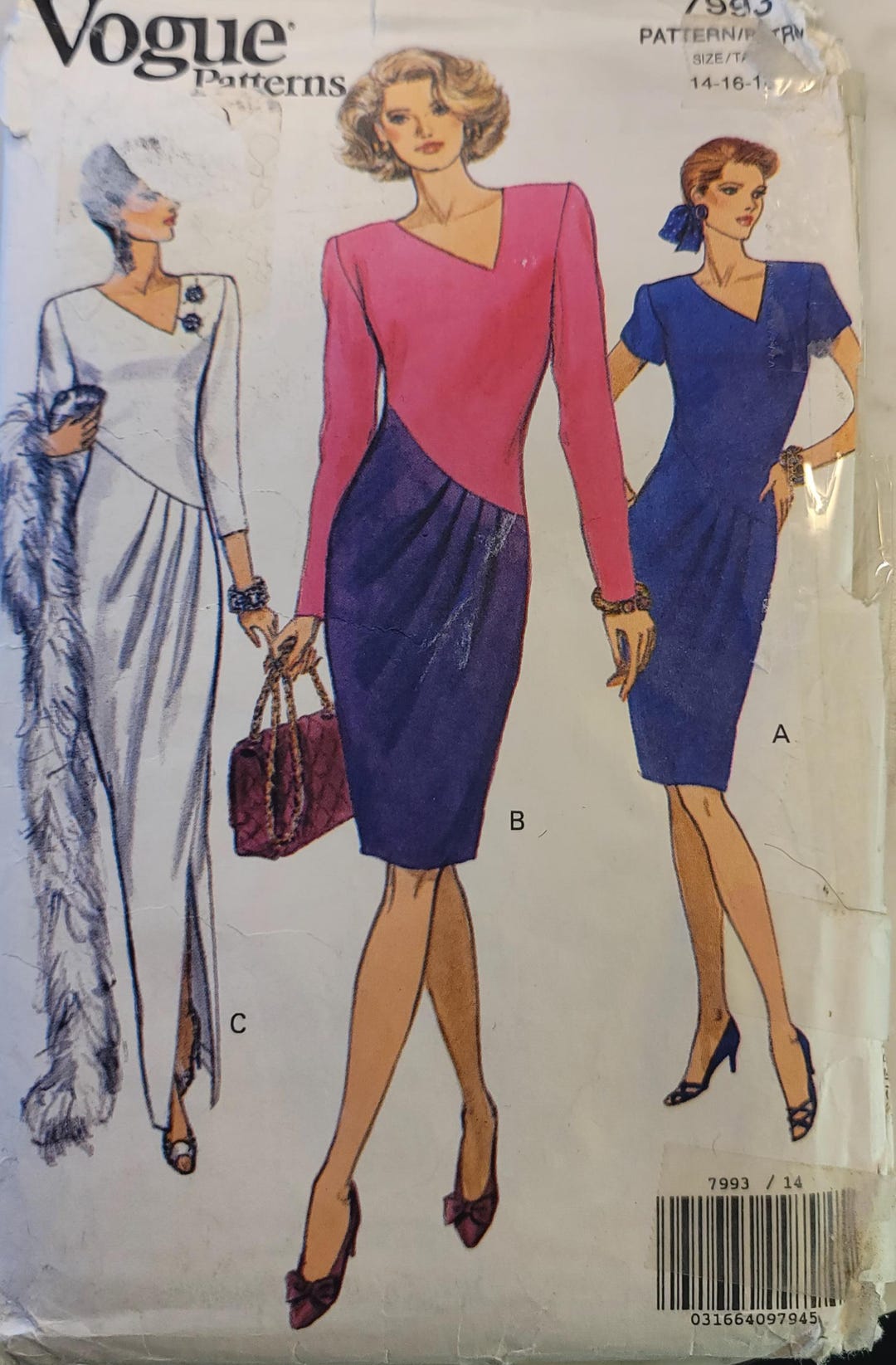 Fitted Evening Dress Pattern – Vintage Vogue 7993, 80s Sheath Dress ...