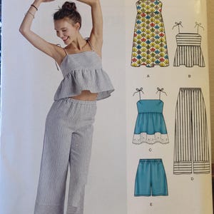 New Look 6518 Misses Smocked Cami Sundress Wide Leg Pants and Shorts Size 6-18 Uncut Factory Folded