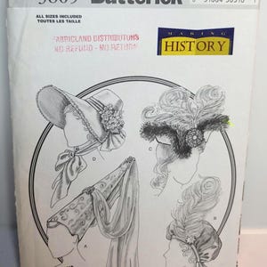 Historical hat costume sewing pattern Butterick 3805 four styles bonnet plume Halloween Size S M L Uncut Factory Folded