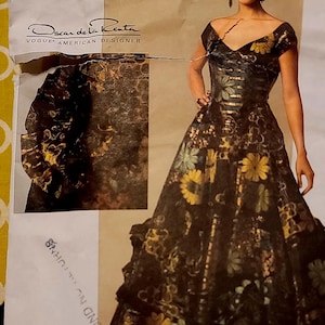 Oscar de la Renta Gown Pattern Vogue 2928 Ball Gown with Ruffled Petticoat UNCUT Sizes 6–8 | Designer Formal Dress Sewing