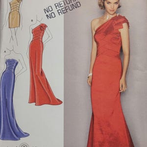 Simplicity 2253 Jessica McClintock Evening Dress One Shoulder or Strapless Gown Sizes 12-20 Uncut