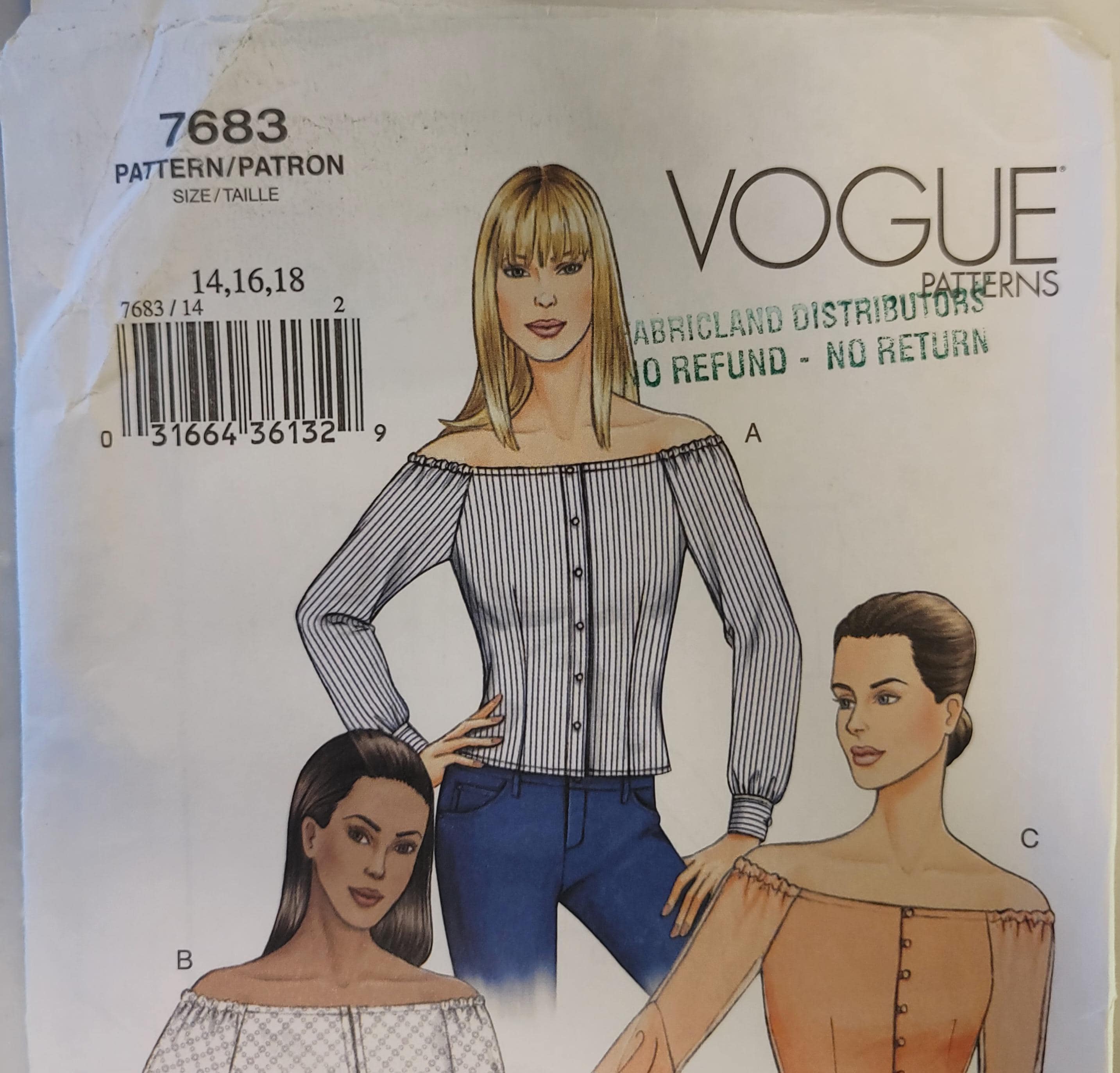 Off Shoulder Blouse Pattern – Vintage Vogue 7683 Sewing Pattern 