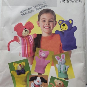 Butterick B4209 vintage hand puppet sewing pattern bear pig cat dog monkey mouse bunny One Size Uncut Factory Folded