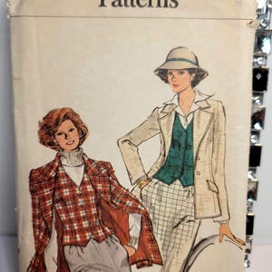 Vogue 9412 1970s vintage sewing pattern Misses jacket and vest set notched collar Size 12 Uncut Factory Folded