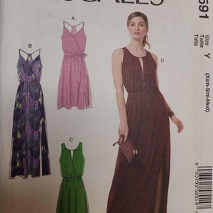 McCall's M7591 wrap bodice maxi dress keyhole back sash Size XS Small Medium Uncut Factory Folded