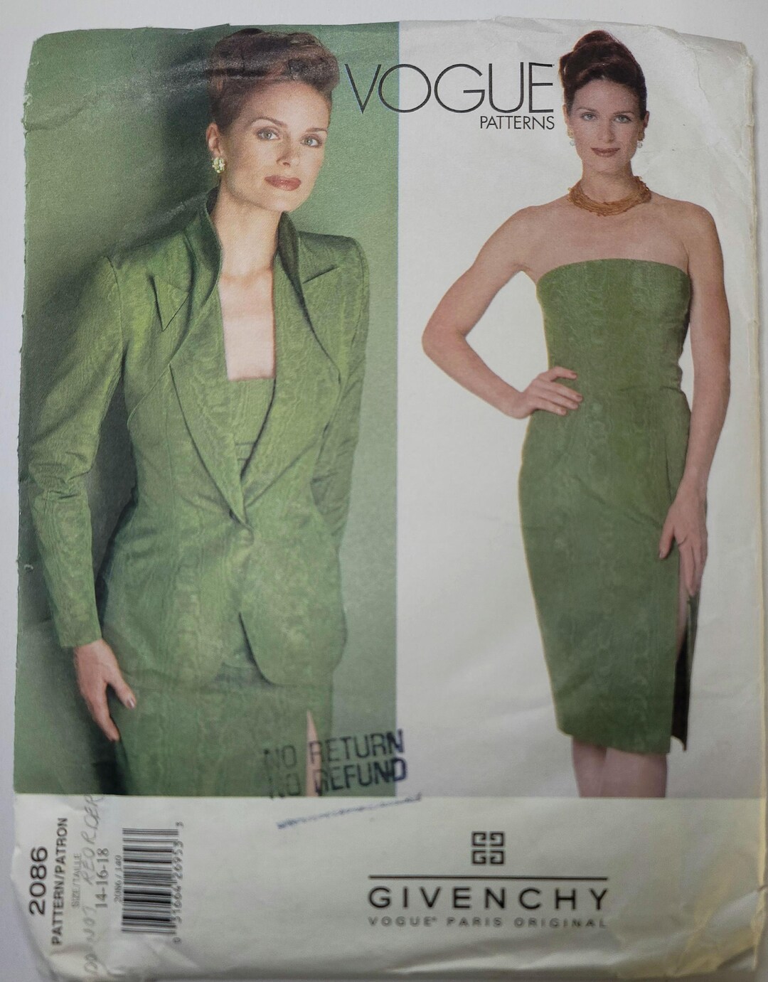 Givenchy Pattern Suit Vogue 2086 Givenchy Pattern – Strapless Dress Jacket Suit Paris ...