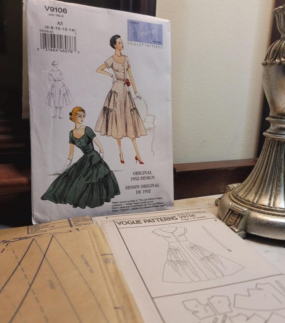 Designer Vogue 1952 Reissue – V9106 Dress Pattern, Size 6–14 