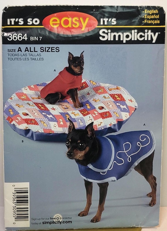 Simplicity 3664 Dog Coat and Pet Bed Pattern Sizes XS Small Medium Uncut Factory Folded