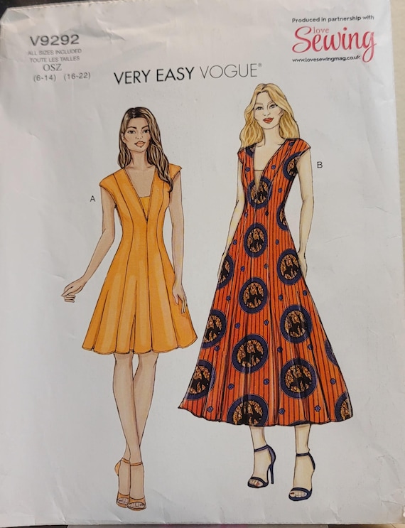 Vogue V9292 Sewing Pattern Dress Flared Silhouette UNCUT Factory Folded -  Etsy
