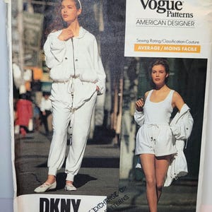 Vogue 2453 Donna Karan DKNY Designer Hooded Jacket Bodysuit Shorts Pants 1990 Size 12 14 16 UNCUT Factory Folded